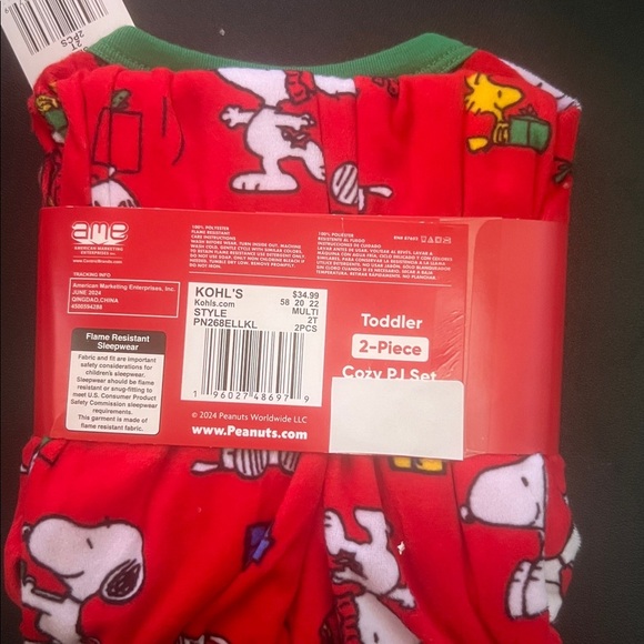 Peanuts Red and Green Snoopy Toddler Pajama Set - Picture 4 of 4